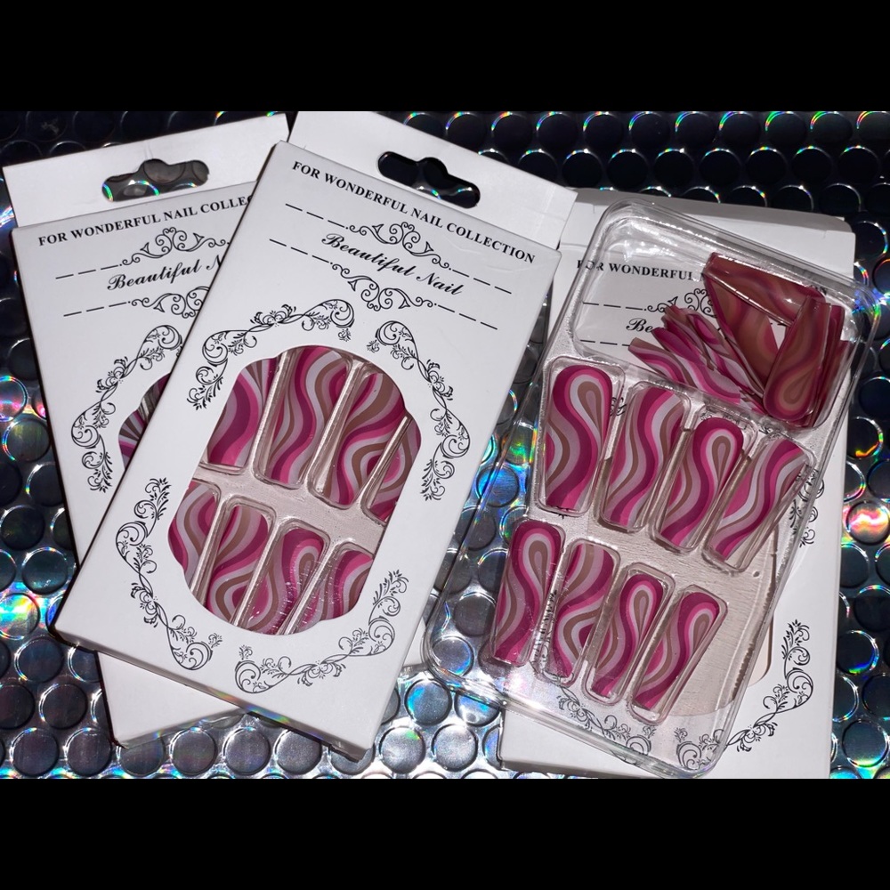 Mauve multi colored swirl colored press on nails 💜💗